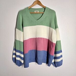 Vibrant V-Neck Striped Sweater by Haptics